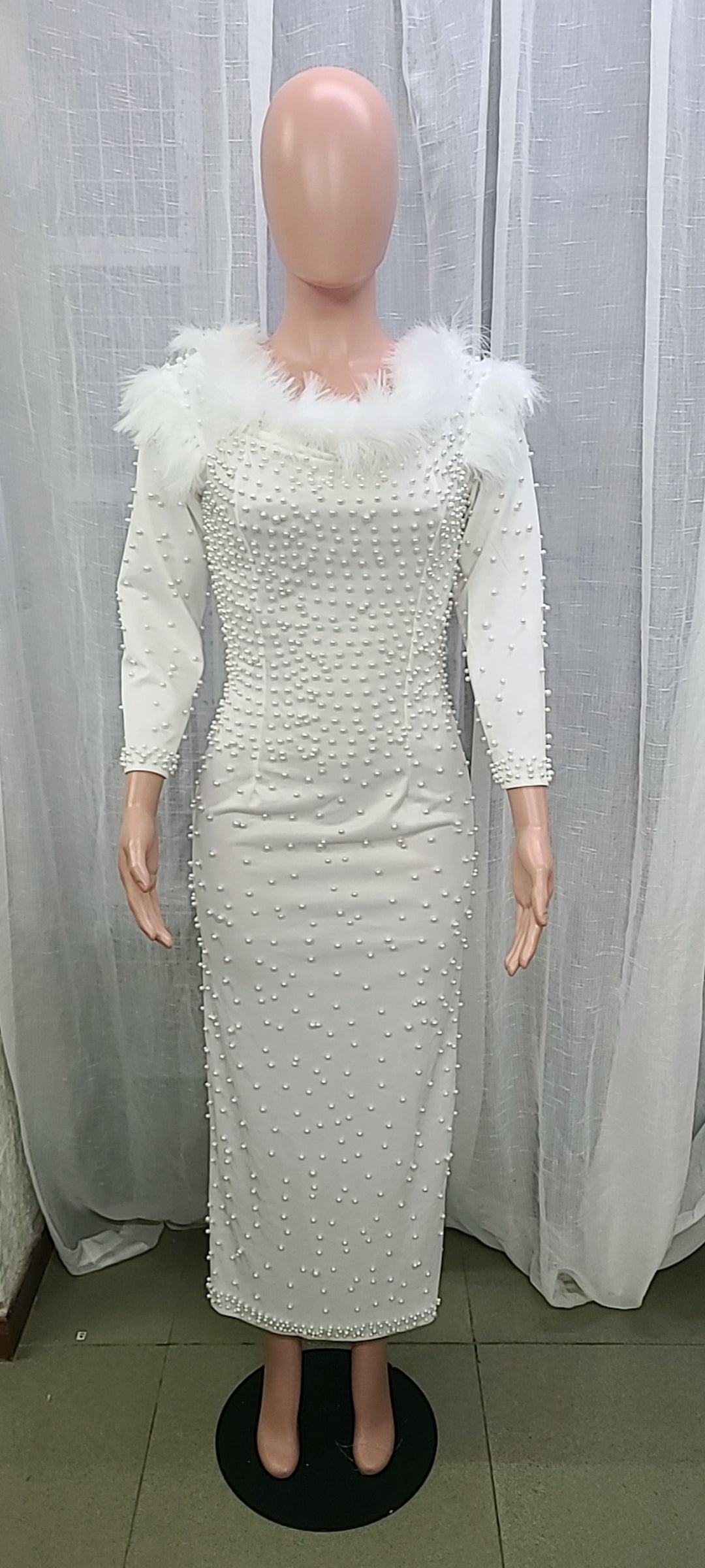 Fall Winter Women'S New Beaded Off Shoulder Bodycon Sexy Evening Dress 9