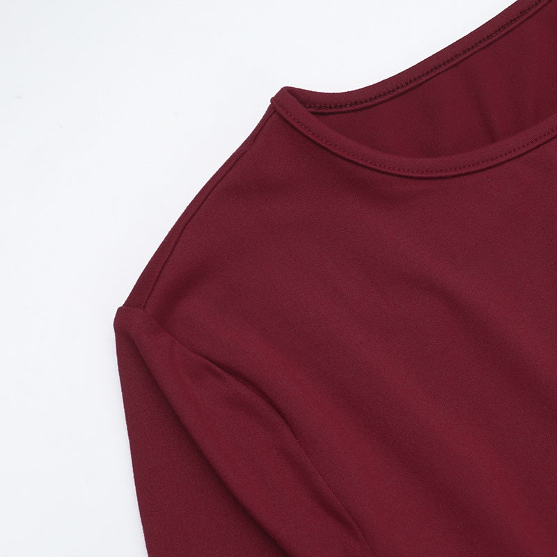 Women Elegant flower bud backless long sleeve dress 12