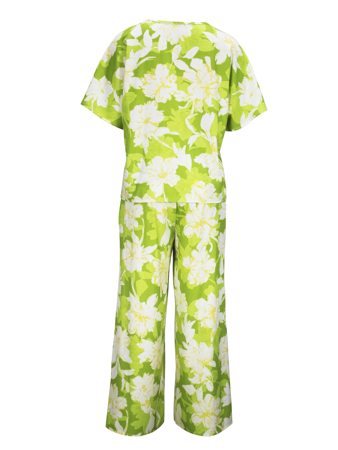 Women Elegant V-neck Short Sleeve Top and Long Pants Casual Two-piece Set 10