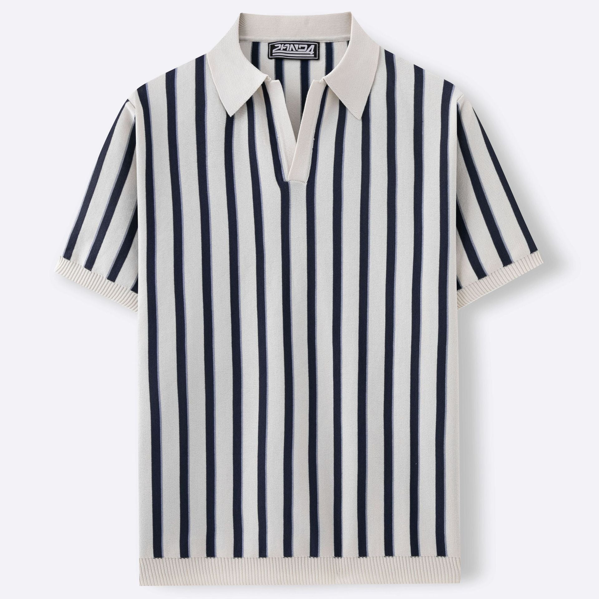 Men's Summer Turndown Collar Chic Striped Knitting polo Shirt Short Sleeve Tops 8