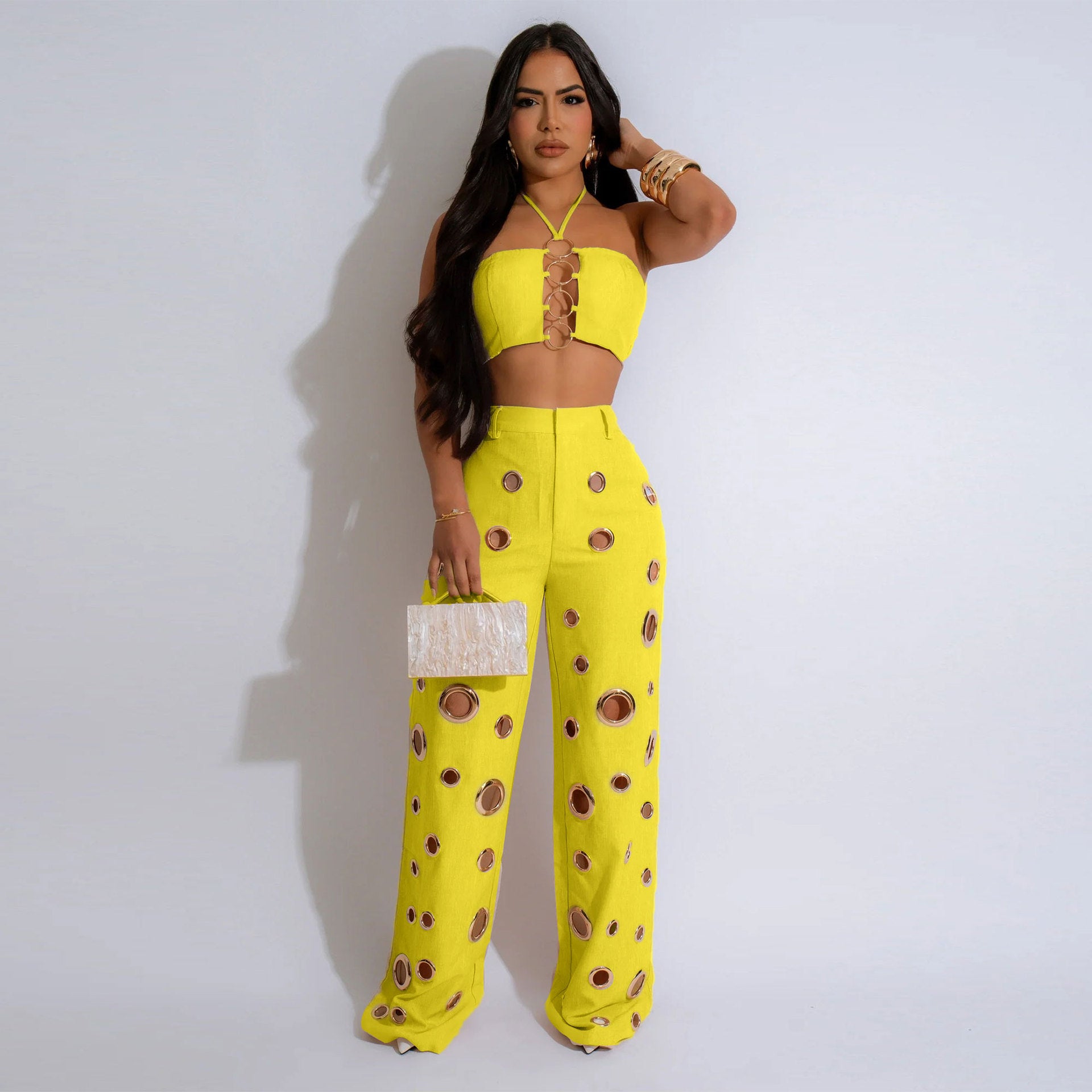 Women Sexy Top and Ripped Pants 2-piece Set 3