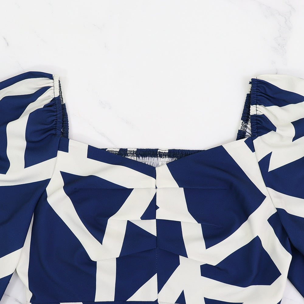 Pleated Printed Summer Short Sleeve Casual Midi Dress 6