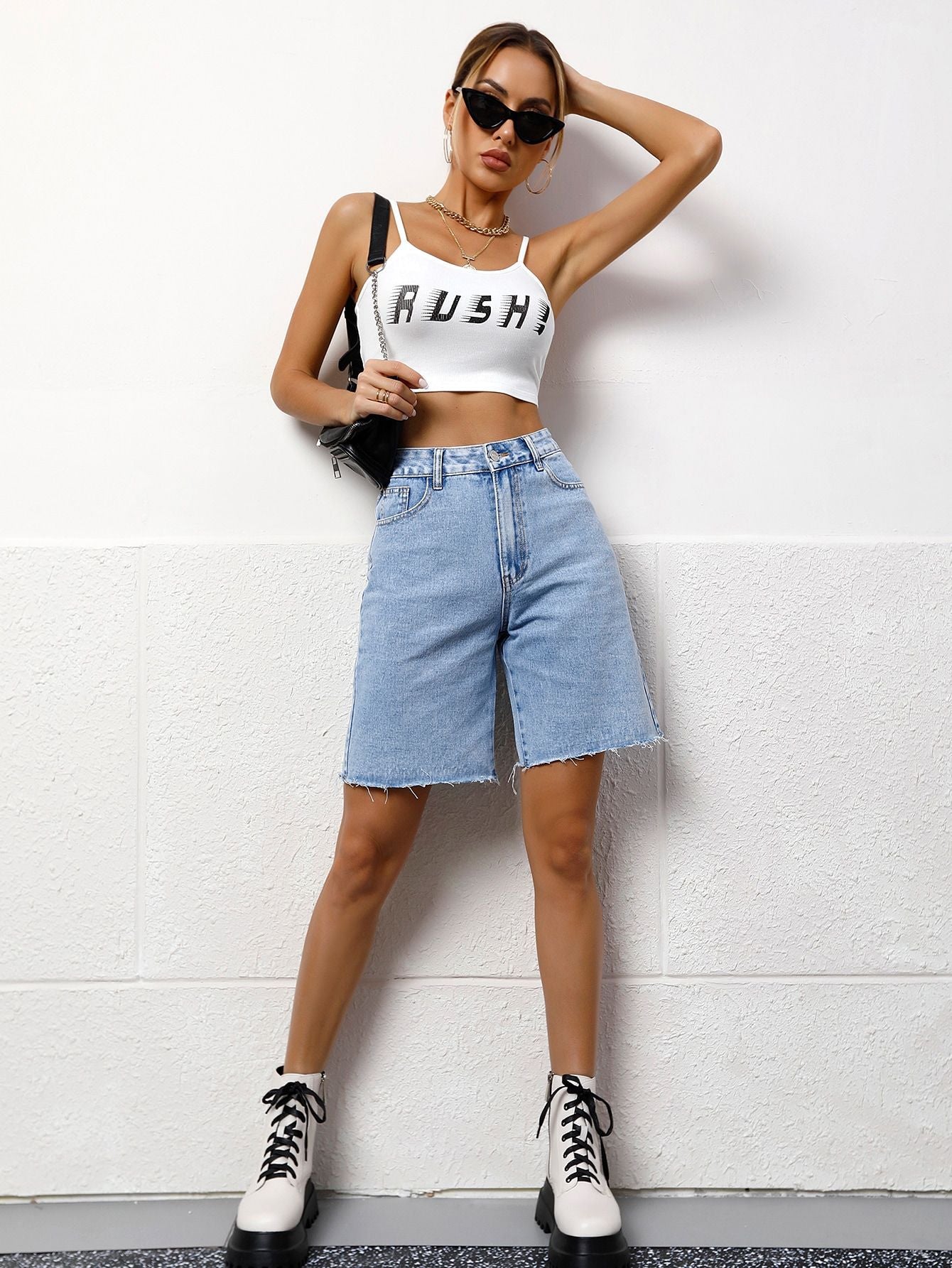 Women Casual Washed Denim Shorts 7