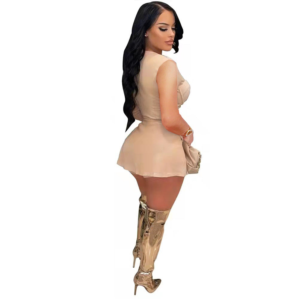 Women Mesh See-Through Patchwork vest shorts 2-piece set 10