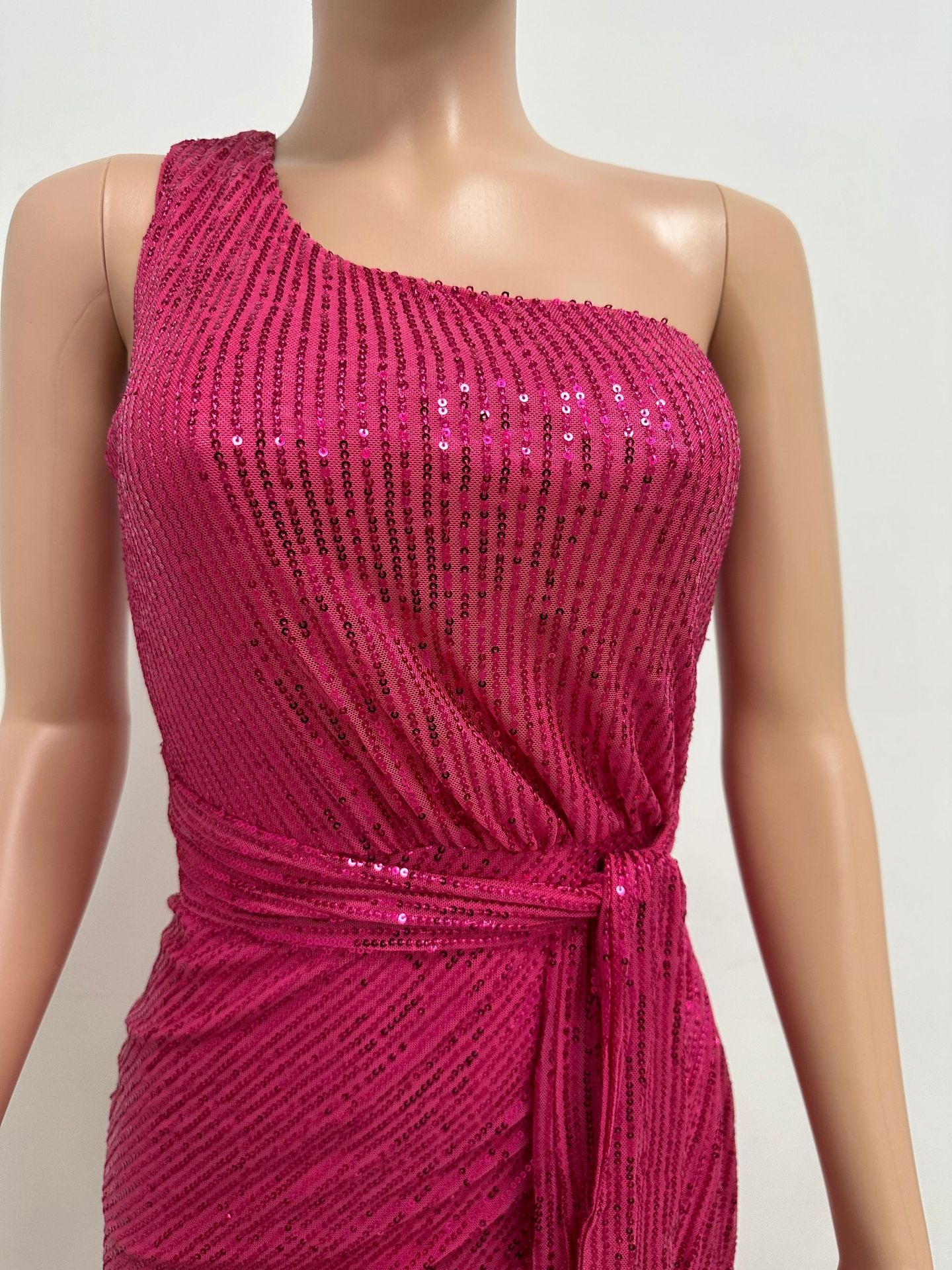 Women's One-Shoulder Lace-Up Sequined Evening Dress 110