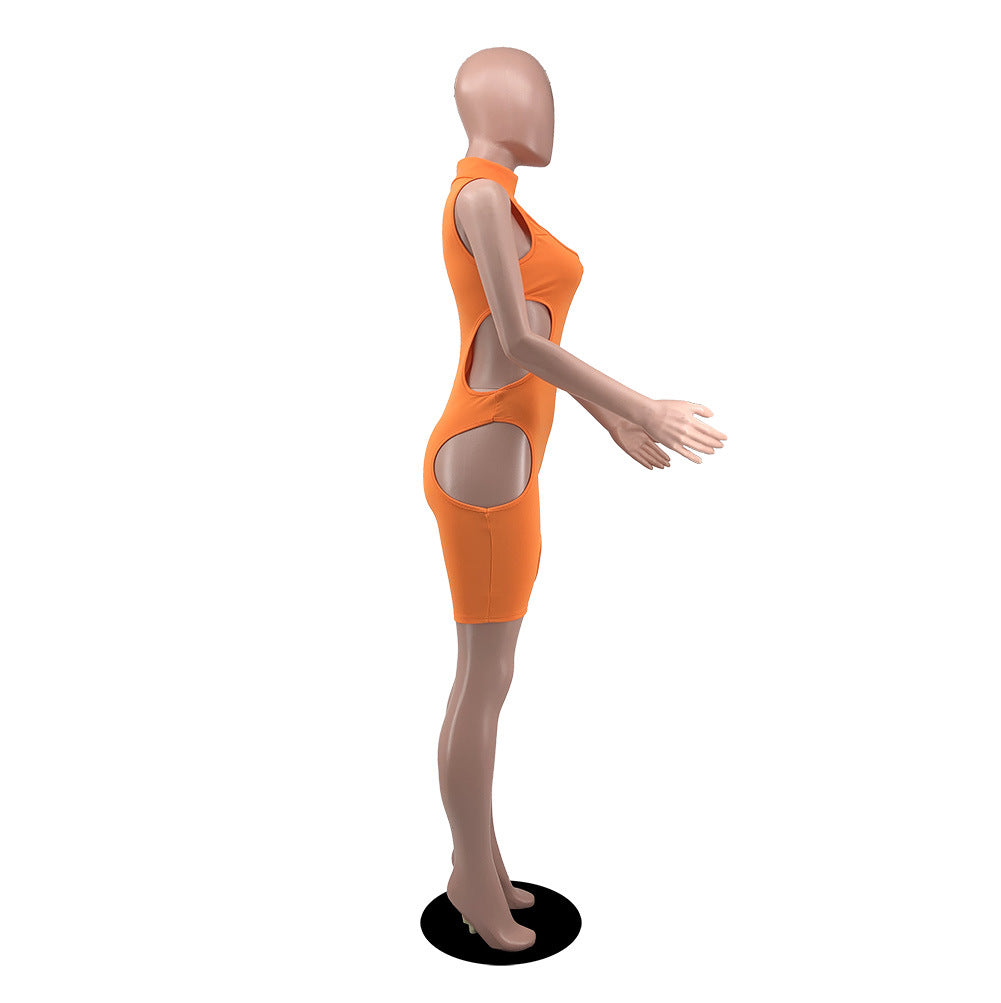 Women's Summer Solid Color Sexy Hollow Short-Sleeve Jumpsuit 16