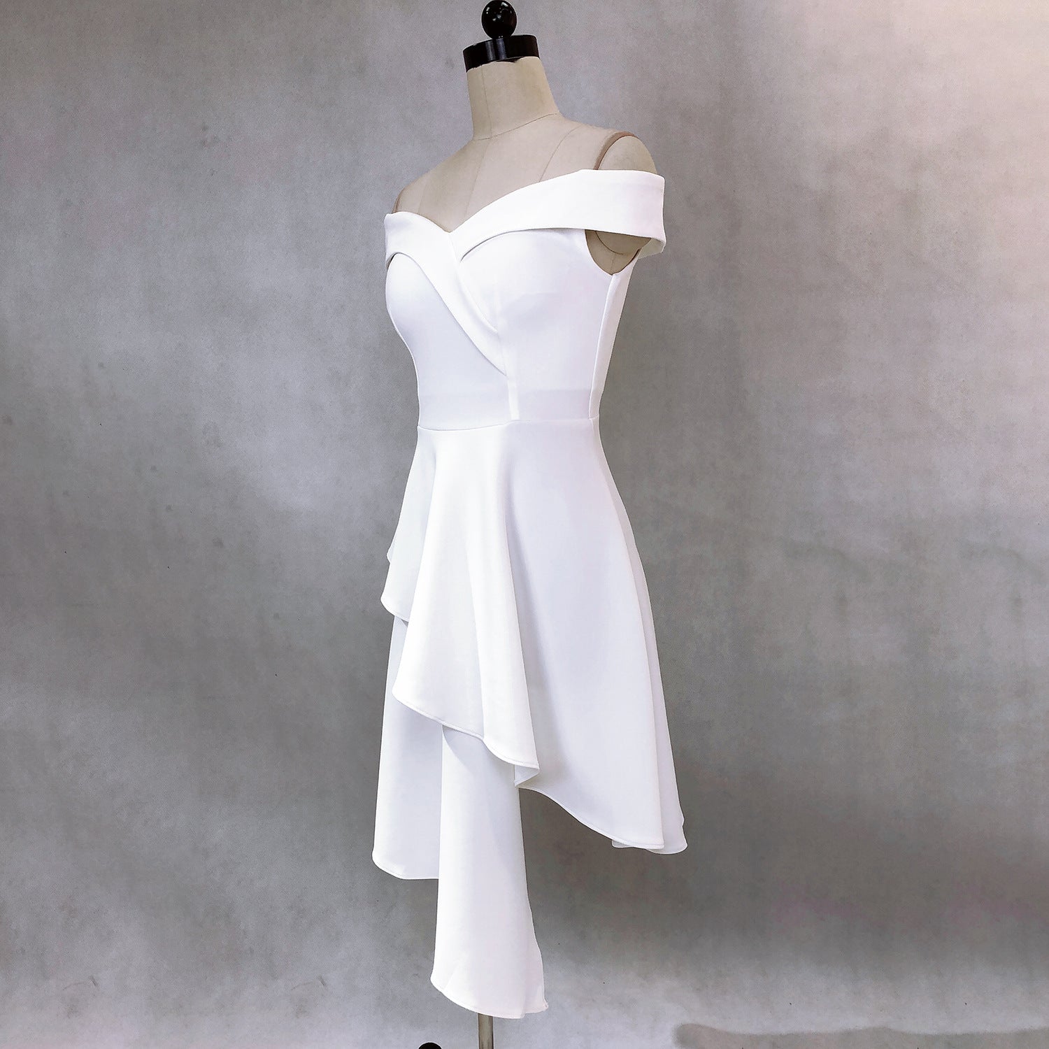 Evening Dress Winter Short Formal Party Dress Women'S Fashion Off Shoulder Solid Irregular Bridesmaid Dress 12