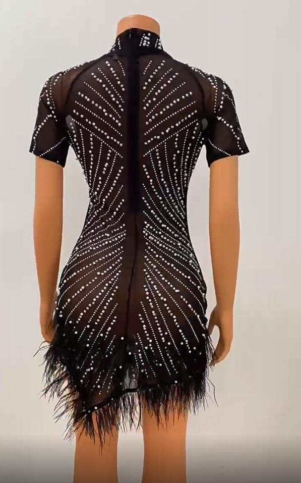 Summer Women's Sexy Mesh Beaded Tassel Short Dress 11