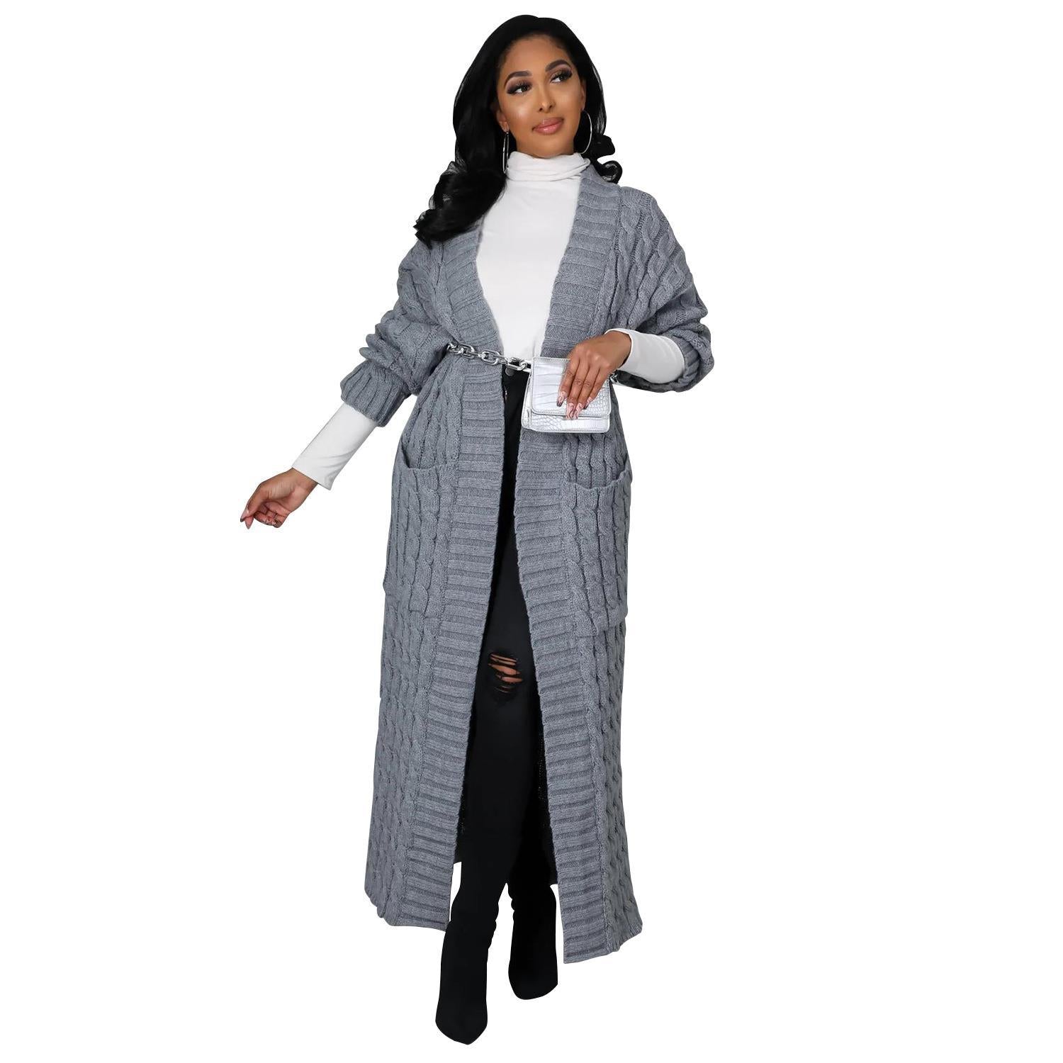 Autumn Winter Women'S Fashion Sexy Casual Long Sleeve Long Sweater Coat 10