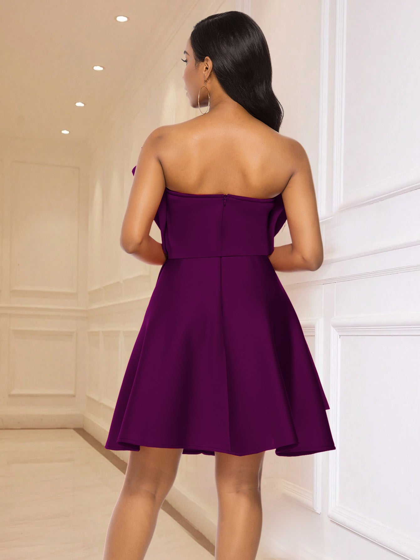 Women sexy Strapless ruffle Formal Party dresses 11