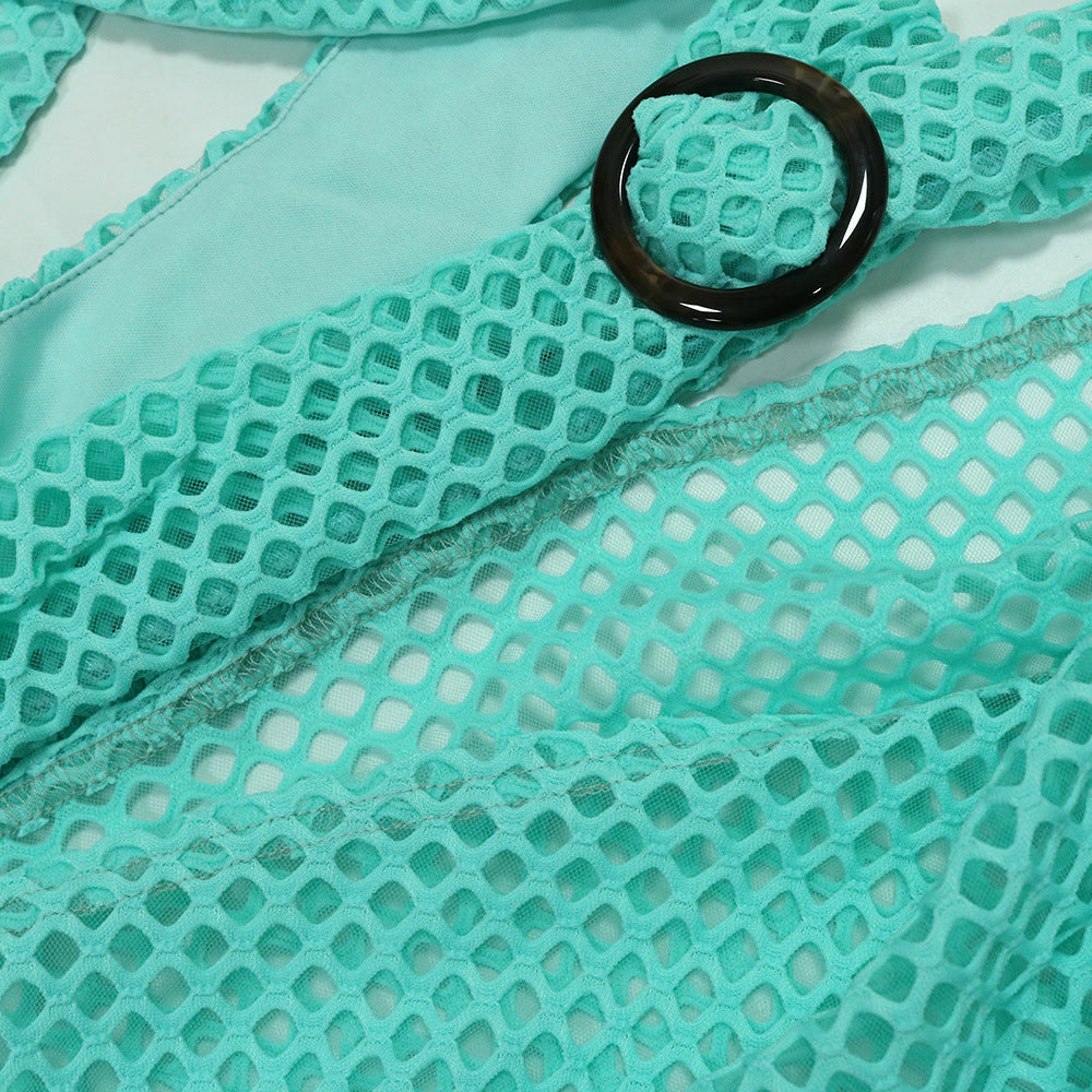 Sexy Halter Neck Mesh Slim High Slit Fashion Solid Color Long Dress 25