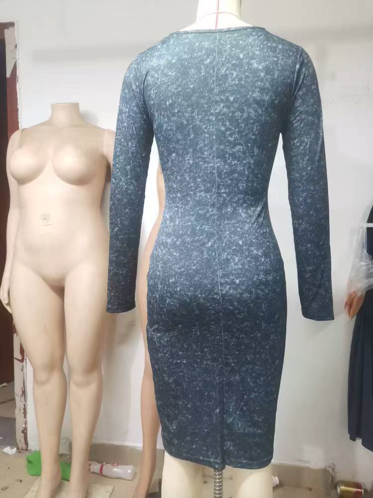 Women Ribbed Ribbed Long Sleeve V-Neck Sexy Bodycon Dress 15