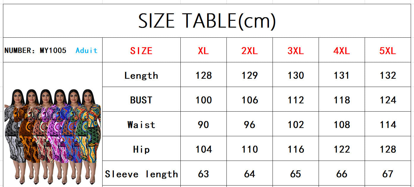 Plus Size Women Fall Long Sleeve Print Midi Dress 16