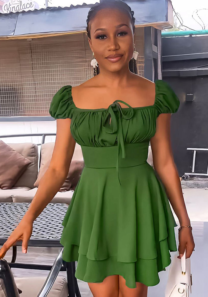 Square Neck Chic Ladiessummer High Waist Women's Mini Dress