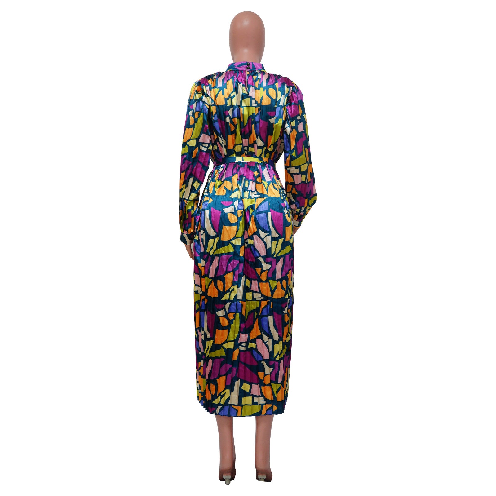 Women Autumn Printed Long Sleeve Pleated Dress 15
