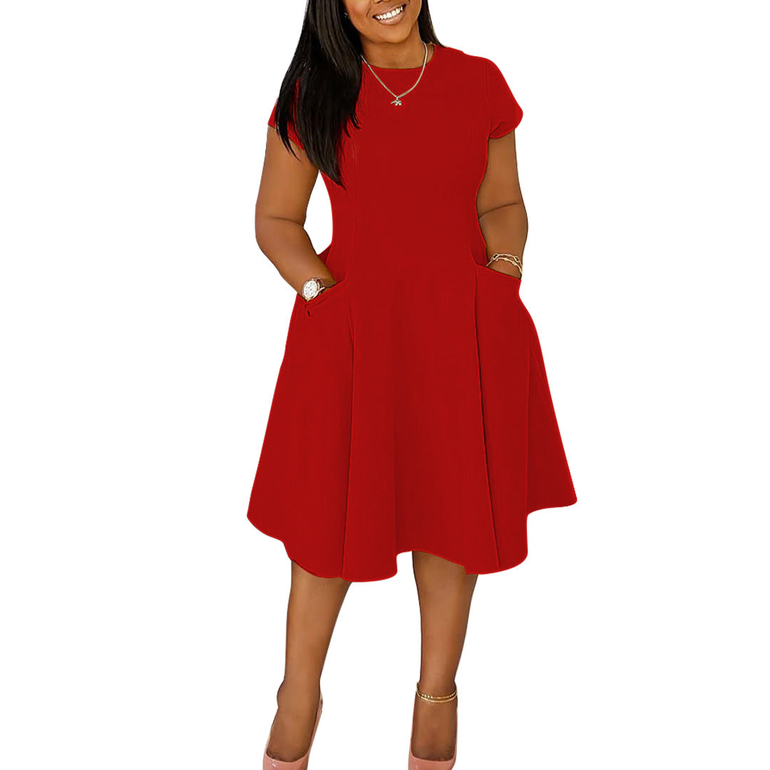Women Spring Summer Casual Round Neck Pocket Dress 12
