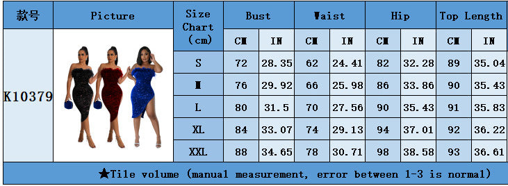 Women's Off Shoulder sequin split sexy dress 10