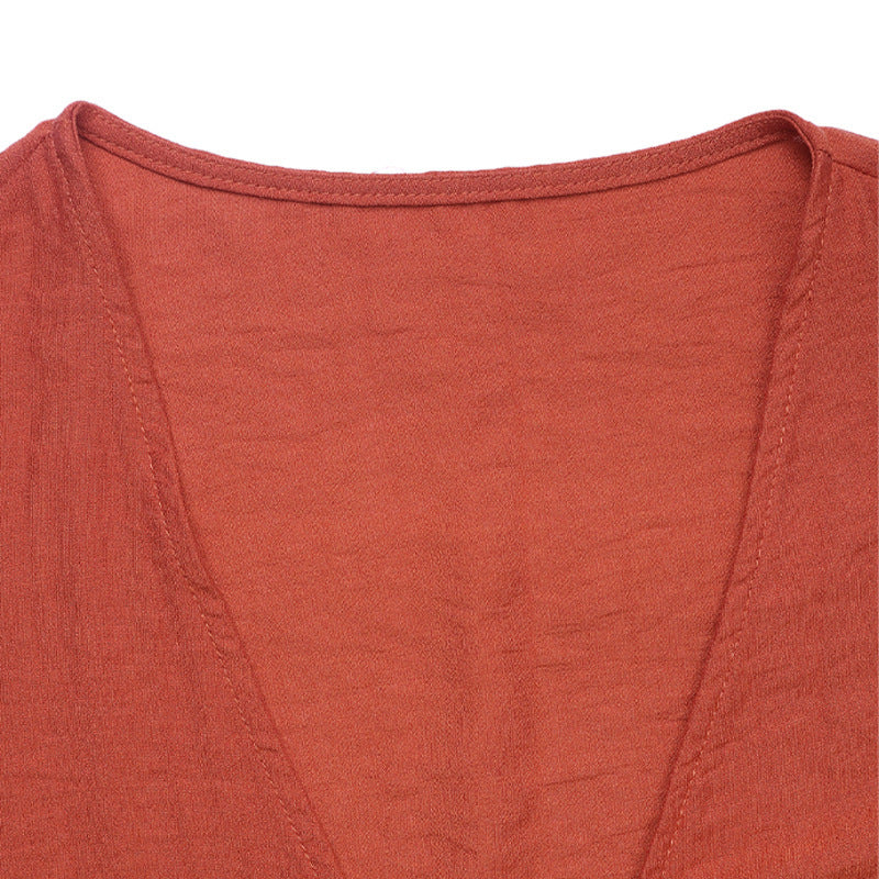 Women summer casual ruffle bow tie shirt and shorts two-piece set 9