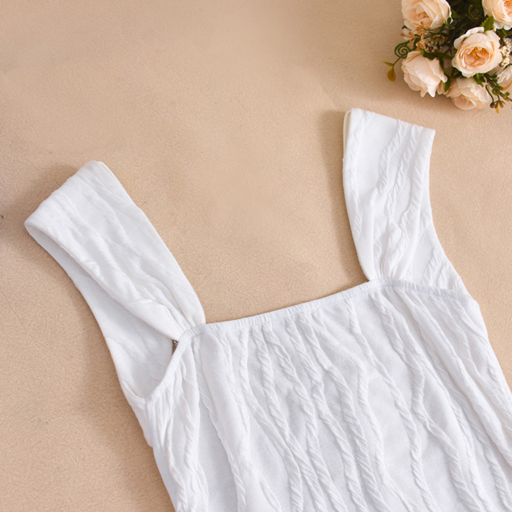 Striped Sexy Square Neck Strappy Low Back Long Dress 11