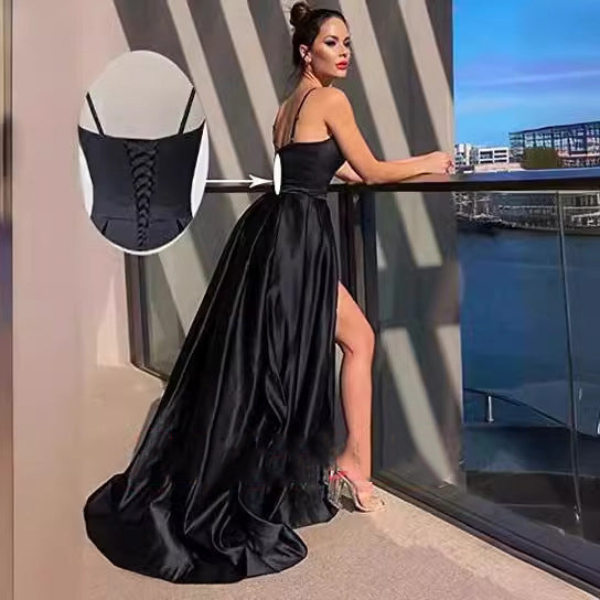 Sexy Solid Colo Strap Slit Prom Dress Beach Weddings Gowm（Processing time need 3-6 days） 19