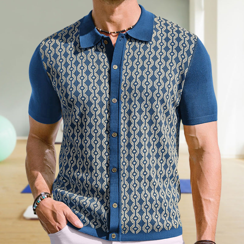 Men’s Summer Short-Sleeve Knitted Polo Shirt Turn-Down Collar 9
