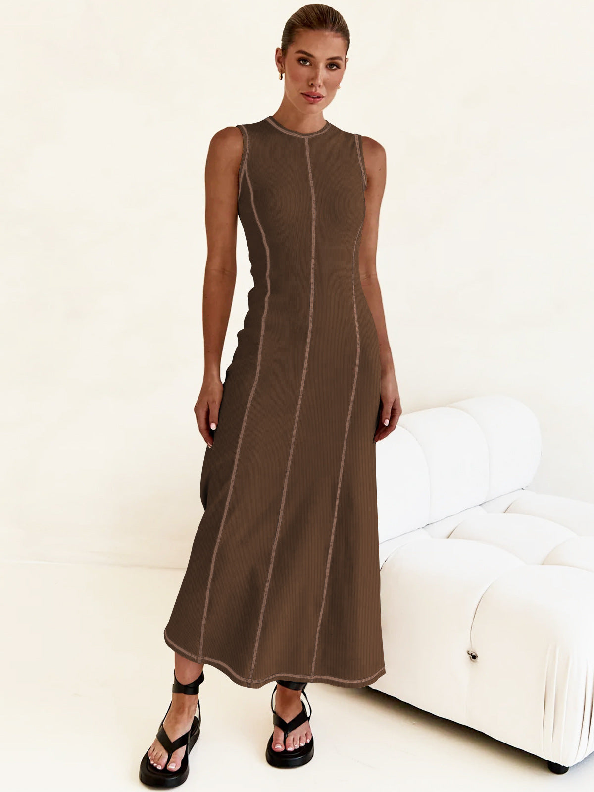 Round Neck Sleeveless A-Line Knitted Long Dress 8