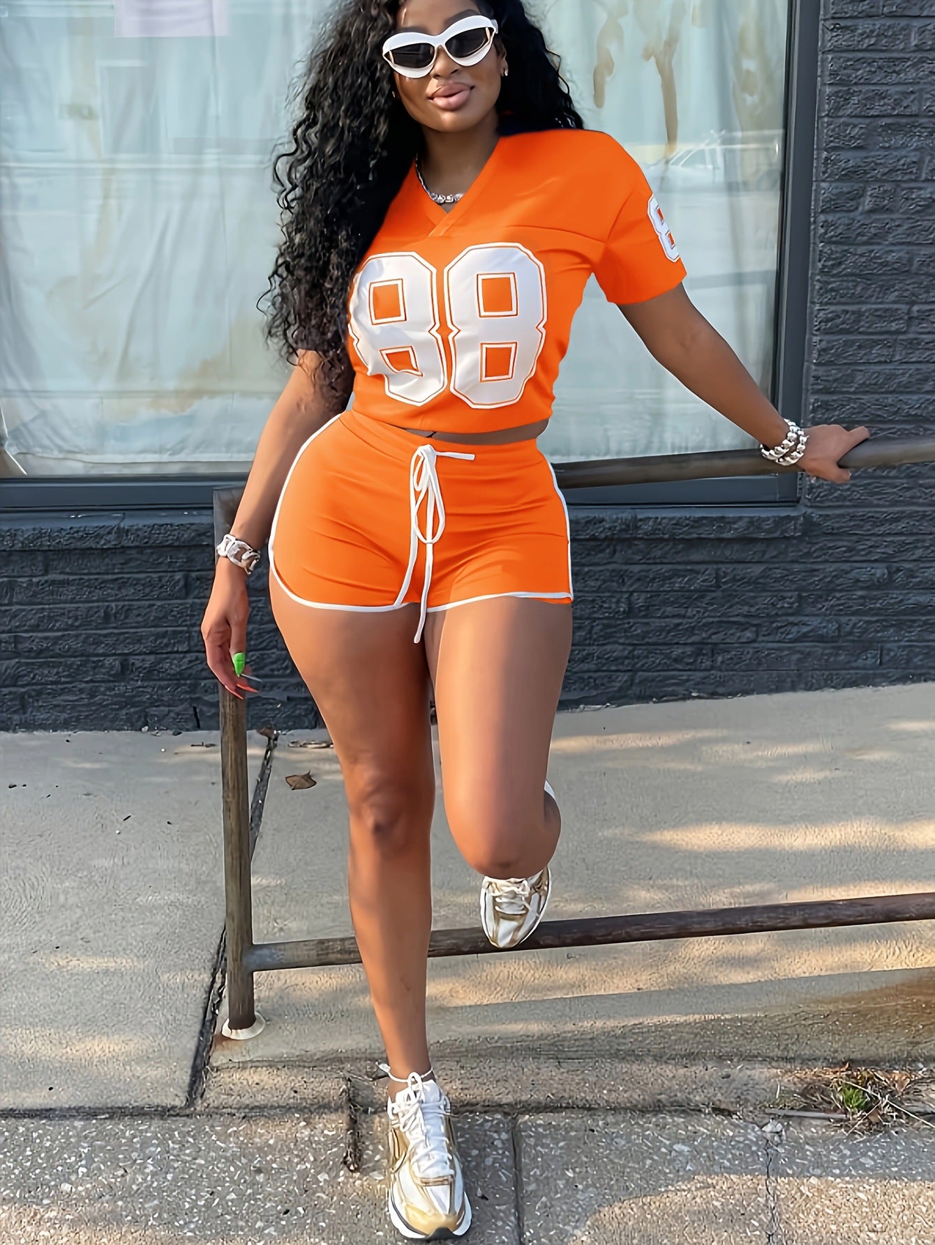 Women casual digital print short-sleeved top and shorts two-piece set 5