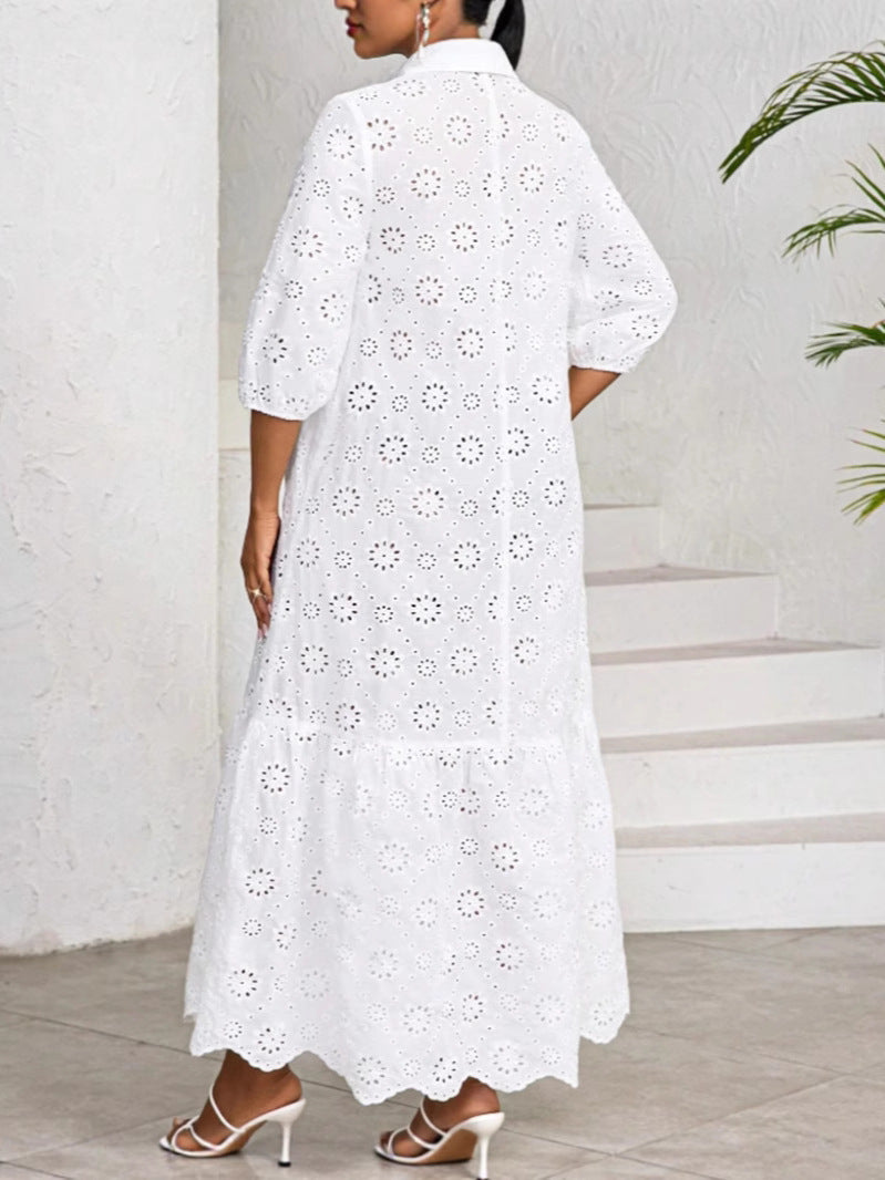 Women Fall Solid Cutout Casual Dress 5