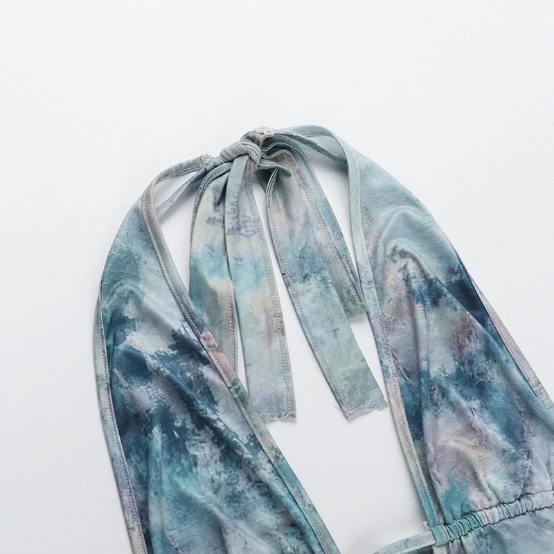 Women summer Holidays V Neck hollow ruffled Halter Neck dress 10