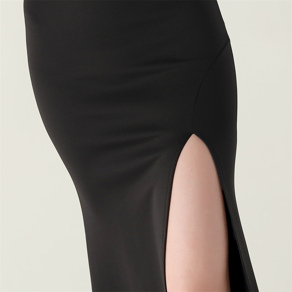 Women sexy and elegant evening beaded one-shoulder slit evening dress 27