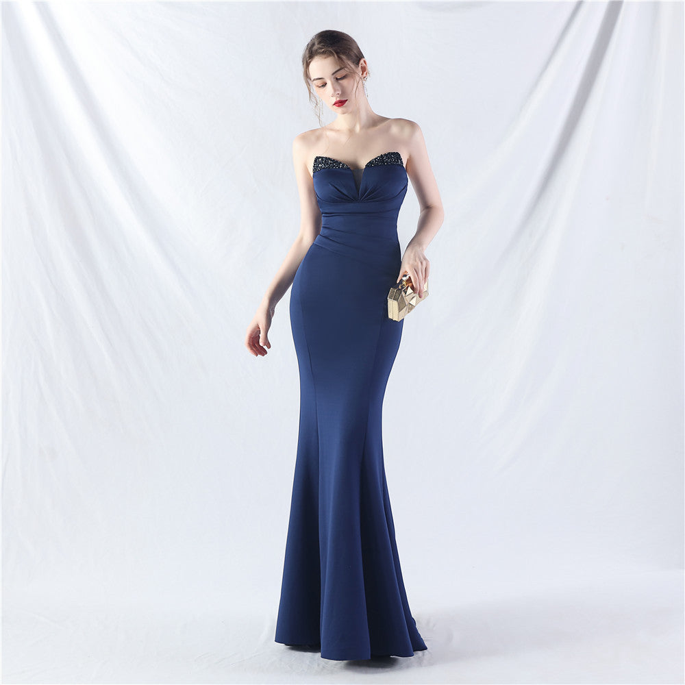 Women Satin Beaded Evening Dress 5