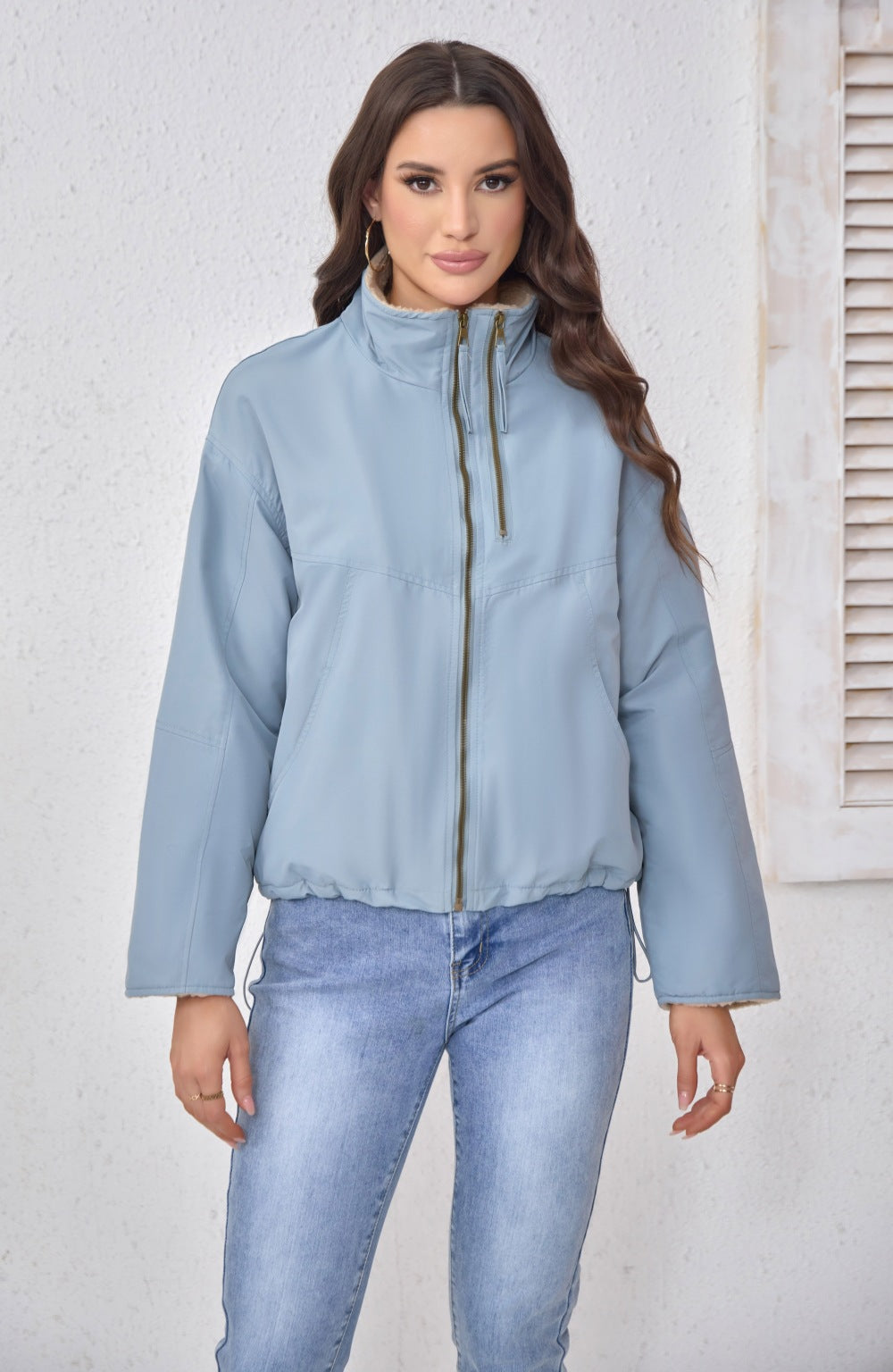 Stand Collar Fleece Women's Coat Winter Trendy Loose Jacket Short Outerwear