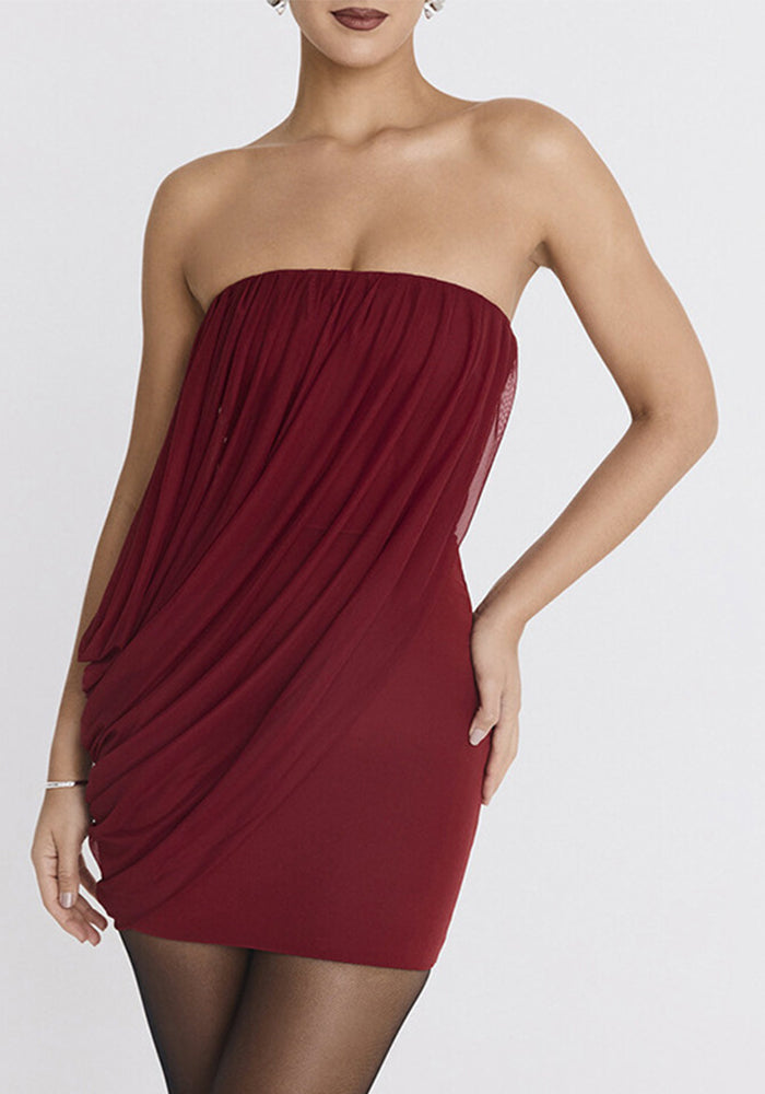 Women's Autumn Winter Strapless Mesh Patchwork Bodycon Dress