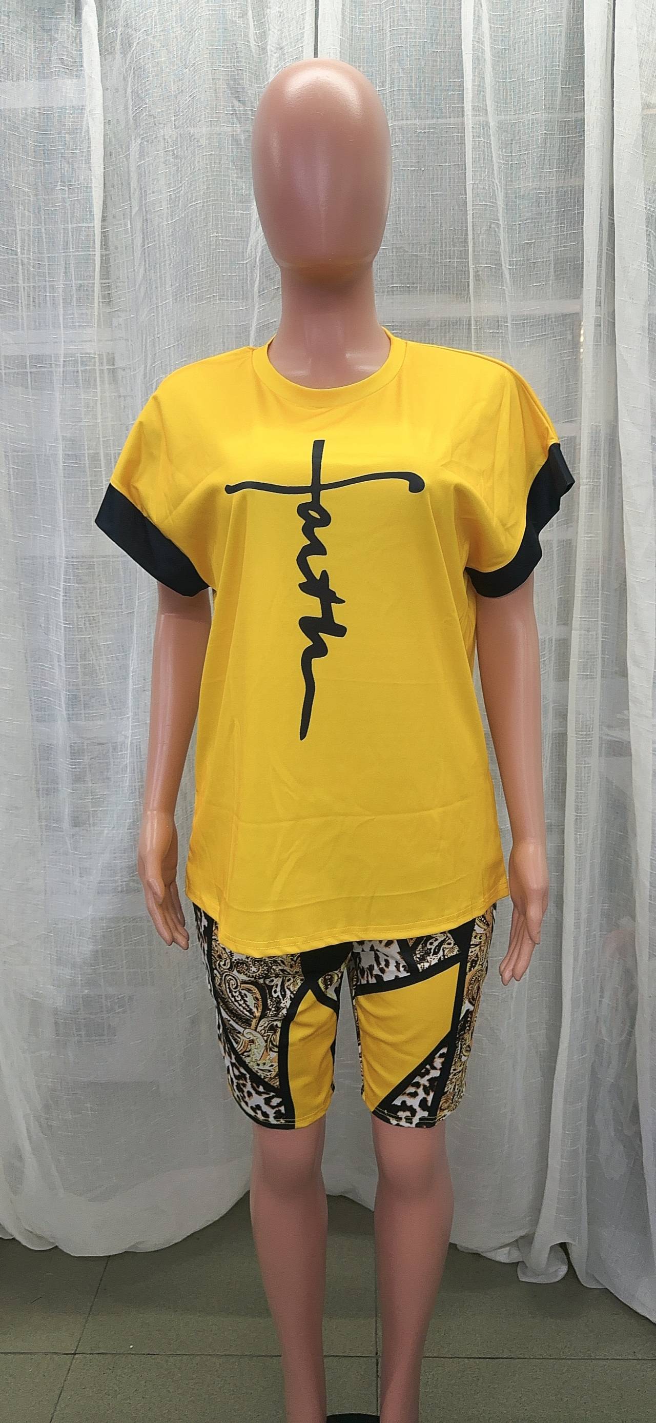 Two-piece summer fashion print T-shirt shorts set 32