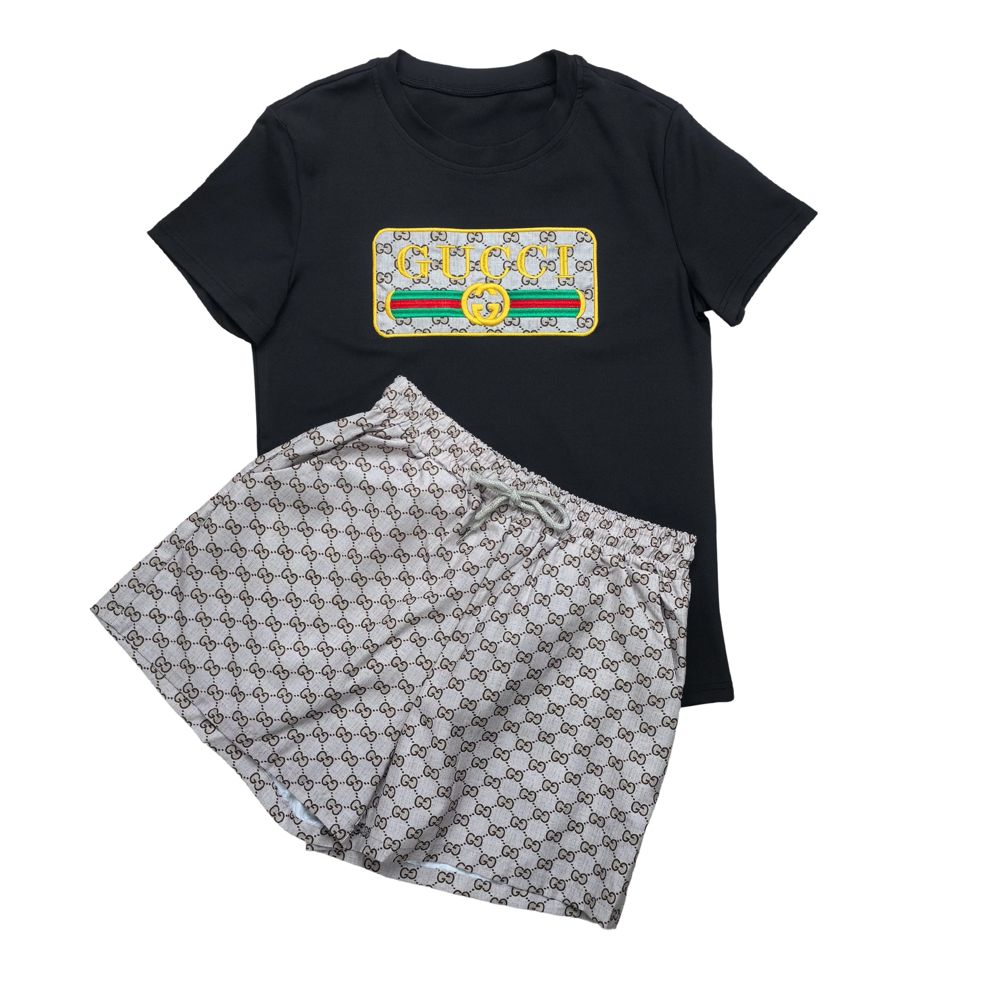 Women summer embroidered + printed short-sleeved Top and shorts two-piece set 6