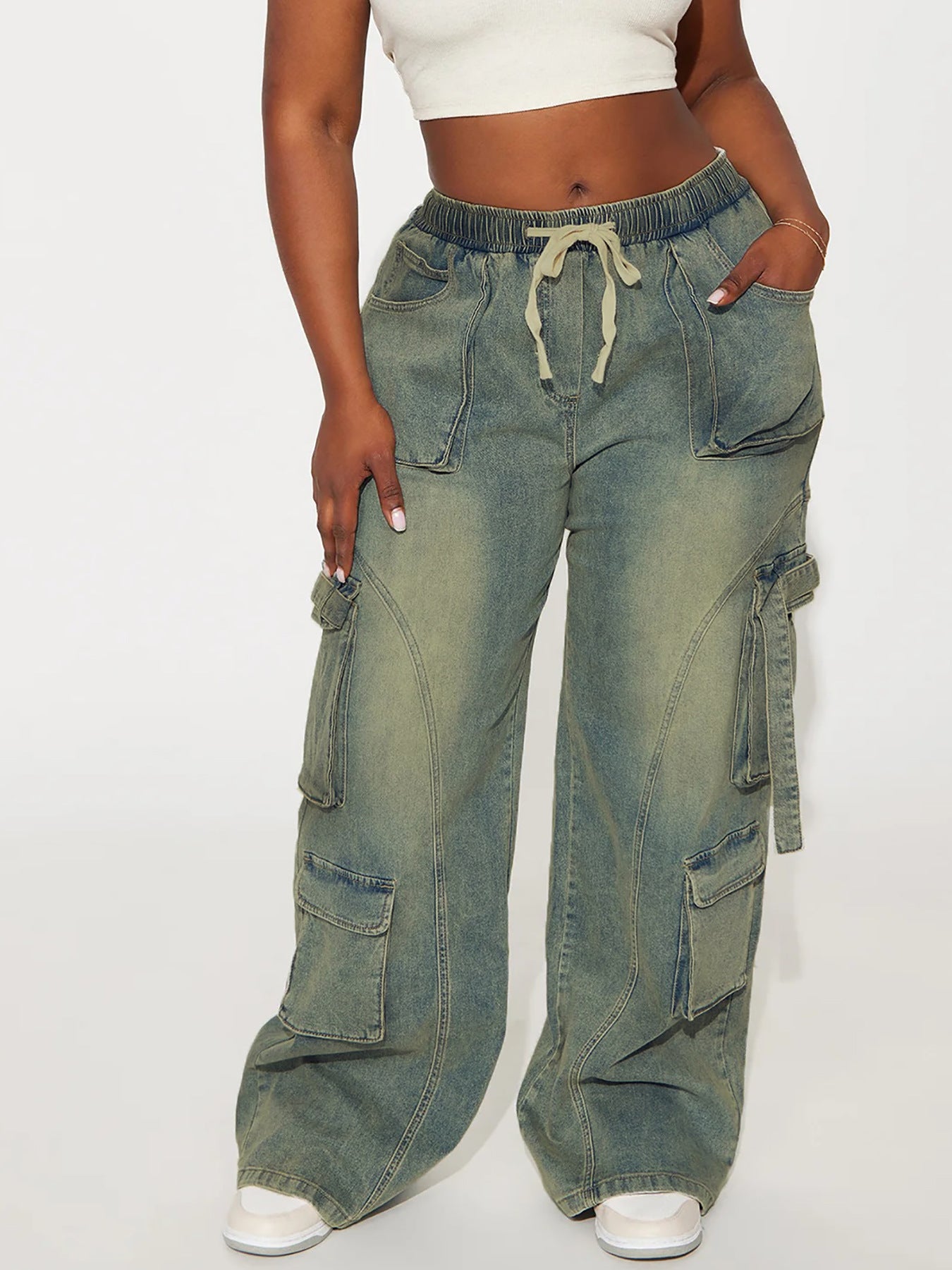 Women street hip-hop loose cargo Denim wide-leg pants 5
