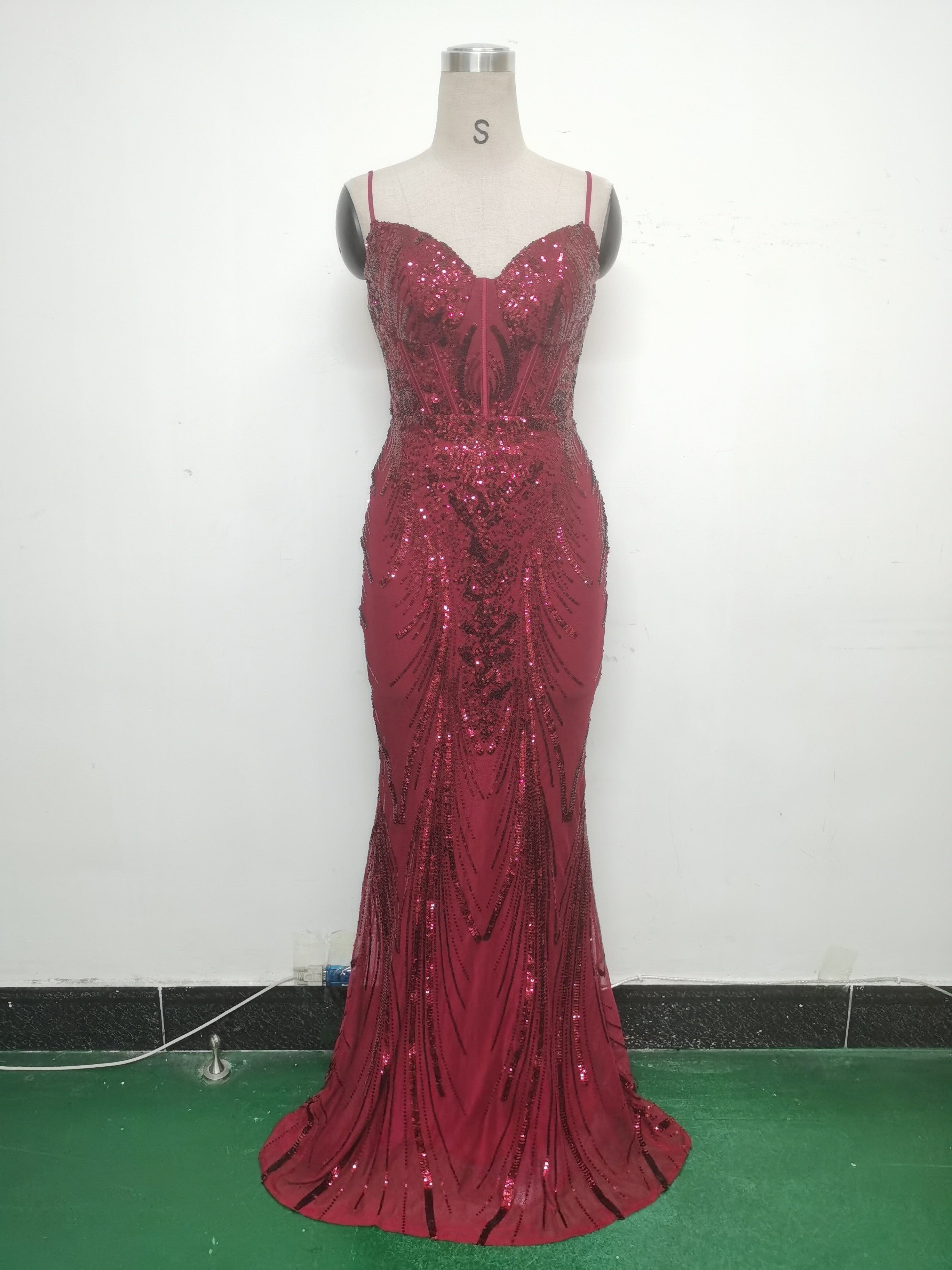 Women Fishbone Sequin Positioning Flower Evening Dress 30