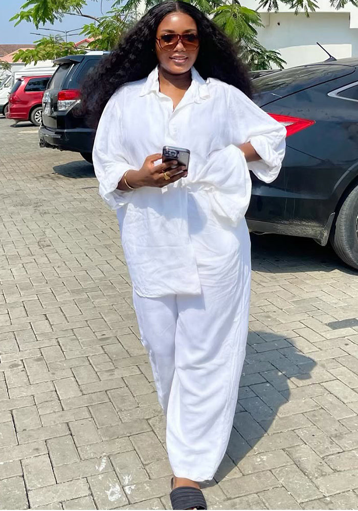 Women's Casual White Shirt Trousers Two-Piece Set