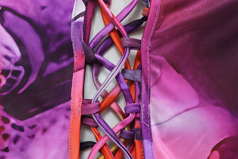 Street Trendy Printed Strap Lace-Up Long Dress 11