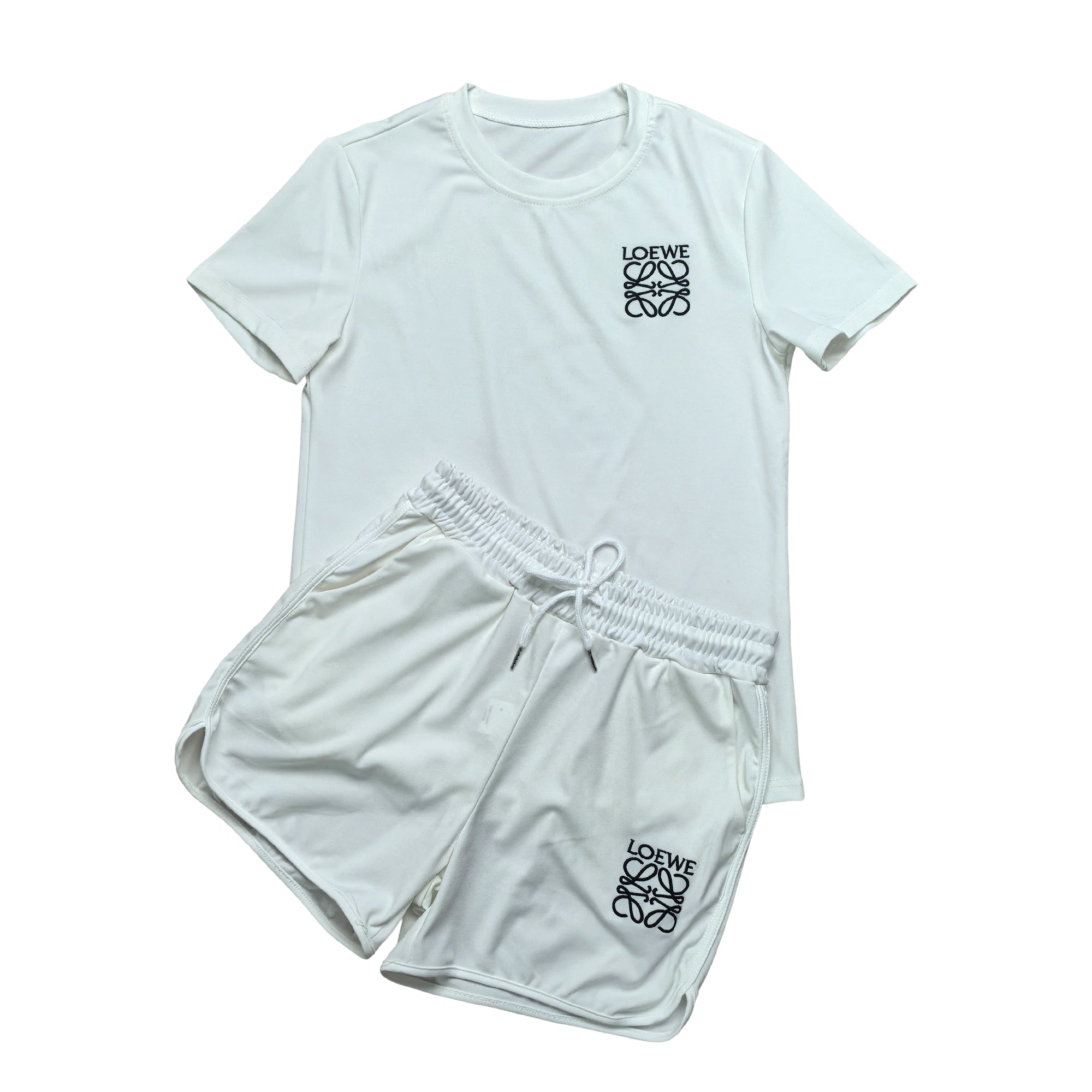 Casual Cotton Embroidered Round-Neck Short-Sleeve T-shirt Shorts Set 11