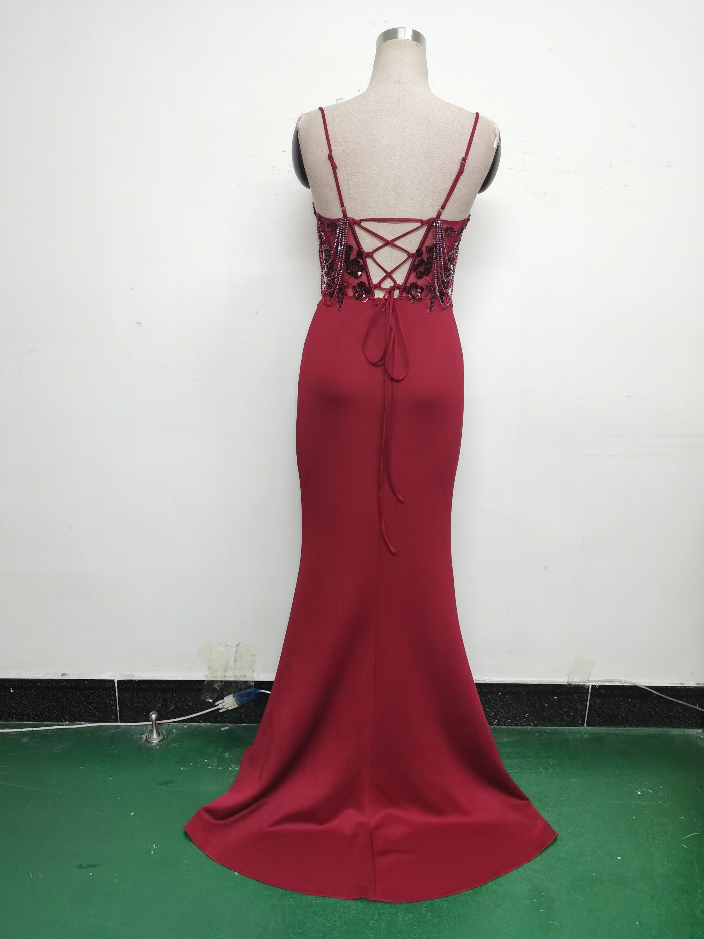 Women Fishbone Lace-Up Formal Formal Party Prom Strappy Sequin Evening Dress 27