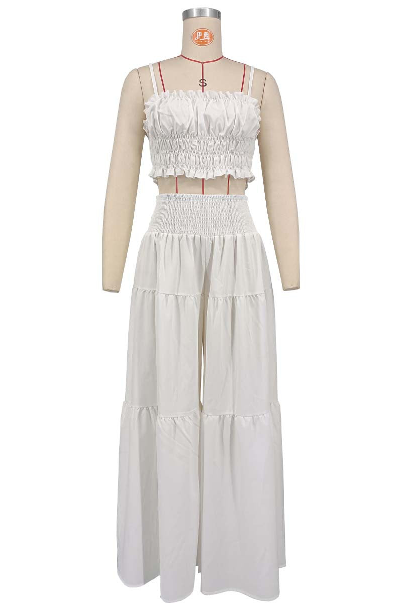 Summer/Autumn African Solid Color Strap Top & Loose Wide Leg Pants Fashion Plus Size Two-Piece Set 9