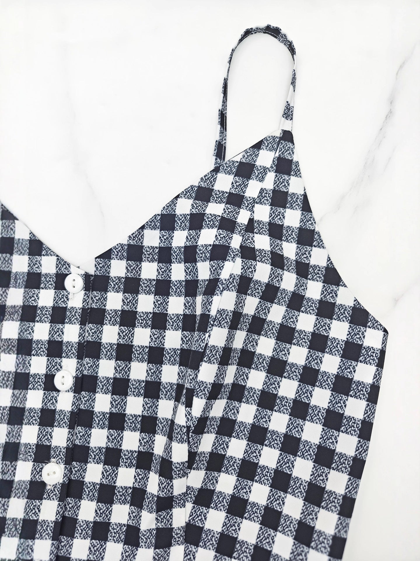 Women Halter V-Neck Casual Print Plaid Slit Mock Two-Piece Dress 6