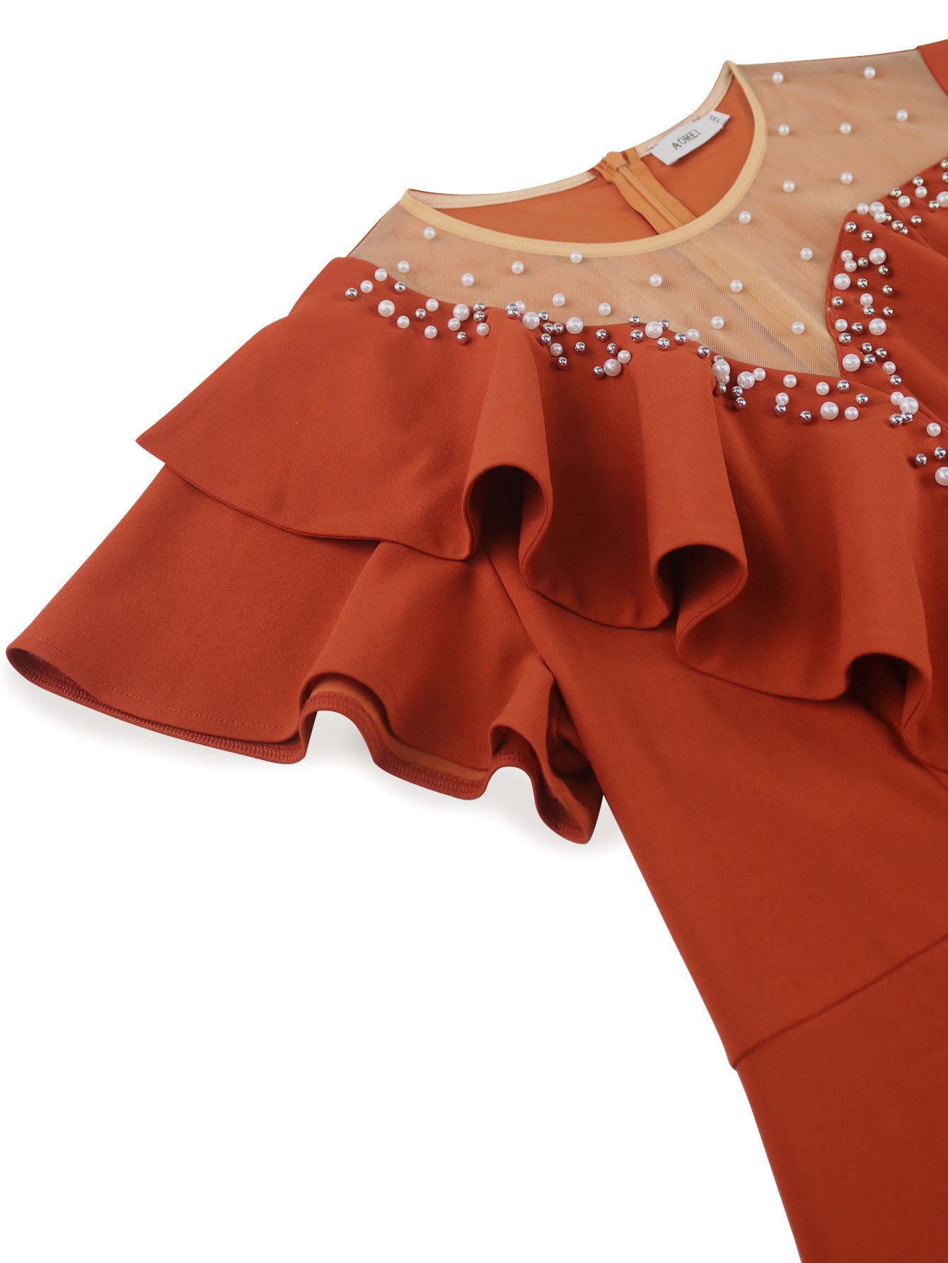 Women Round Neck beaded ruffle Formal Party Bodycon Dress 9