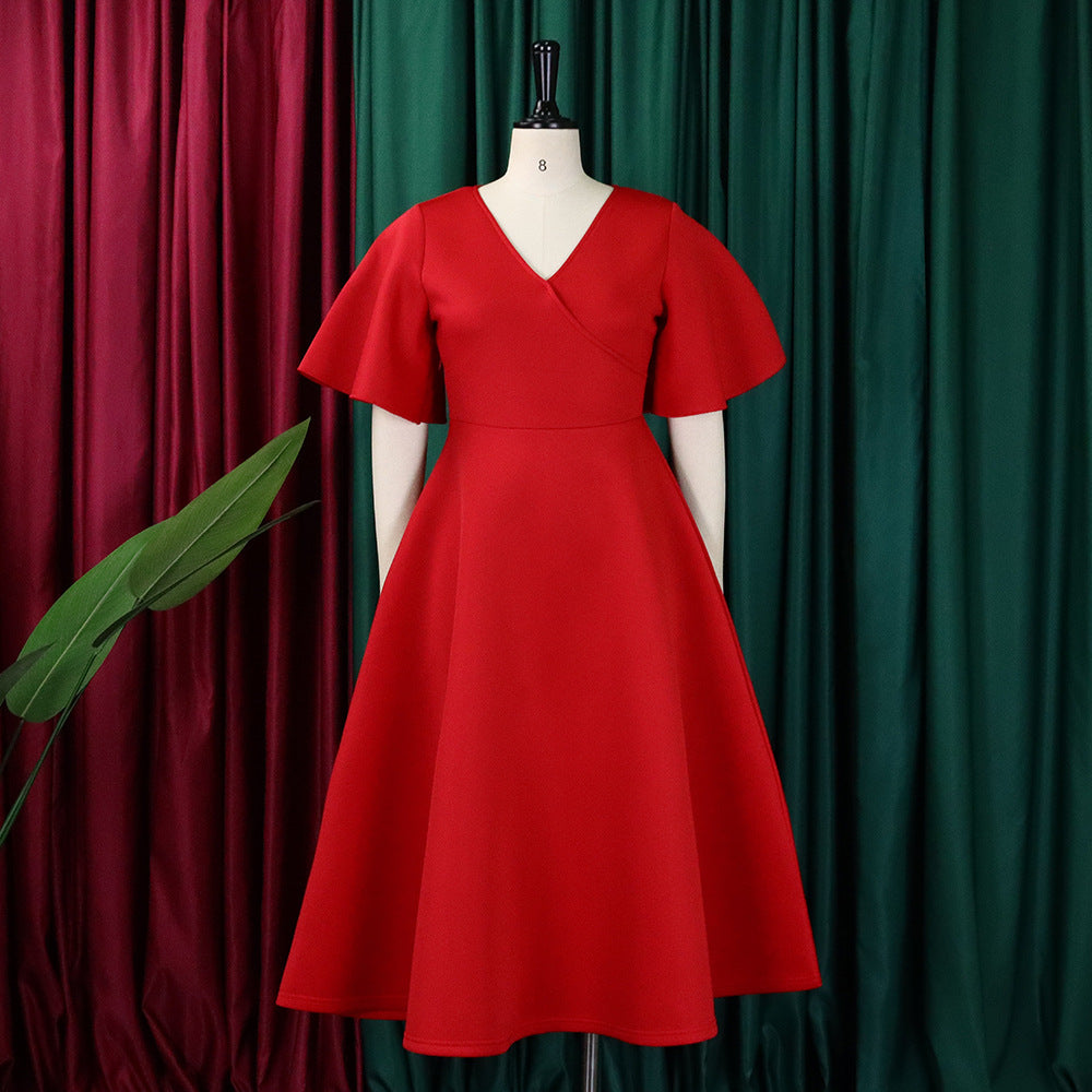 Women's Bell Bottom Sleeve V-Neck Chic Chic Oversized Gown Dress 15