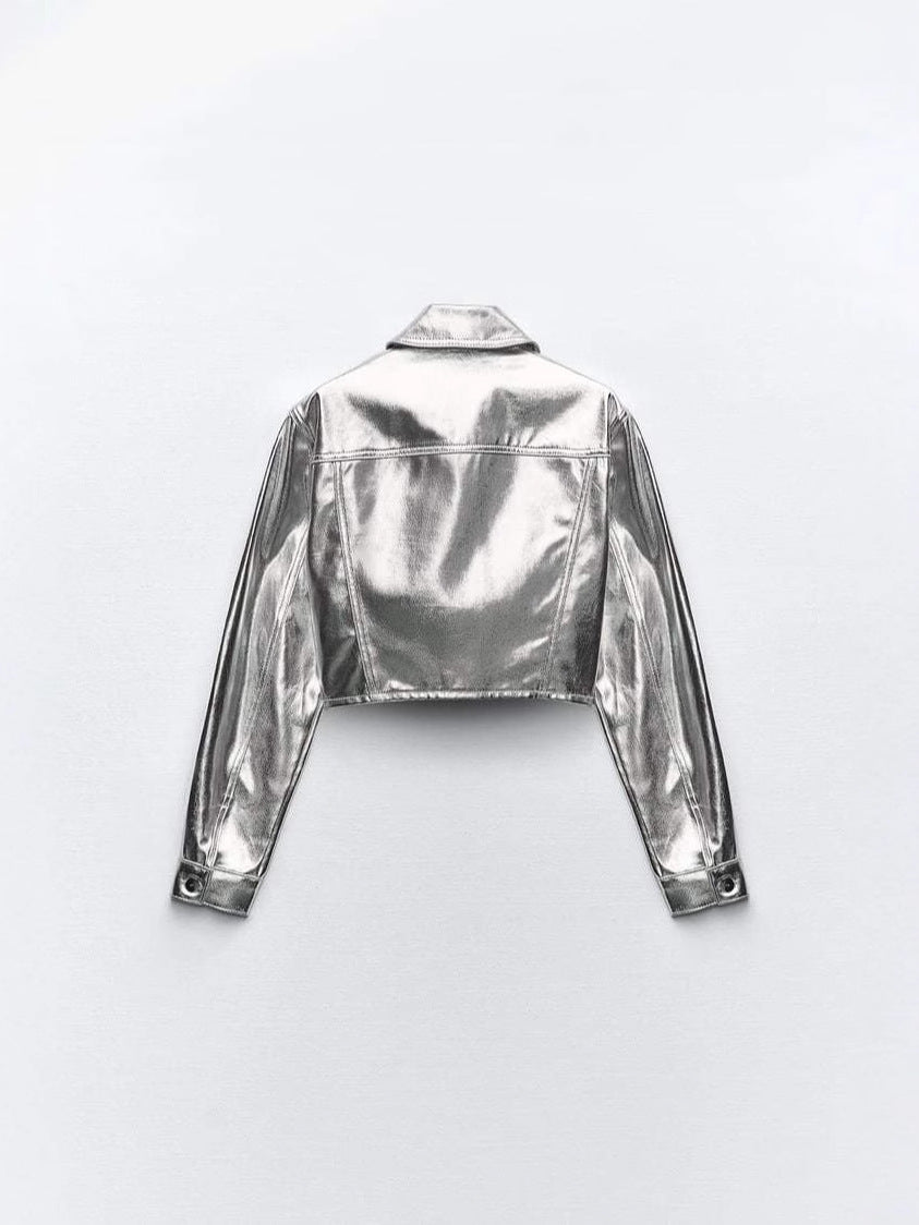 Women's Pu Leather Jacket Coat Fashion Turndown Collar Long Sleeve Top 5