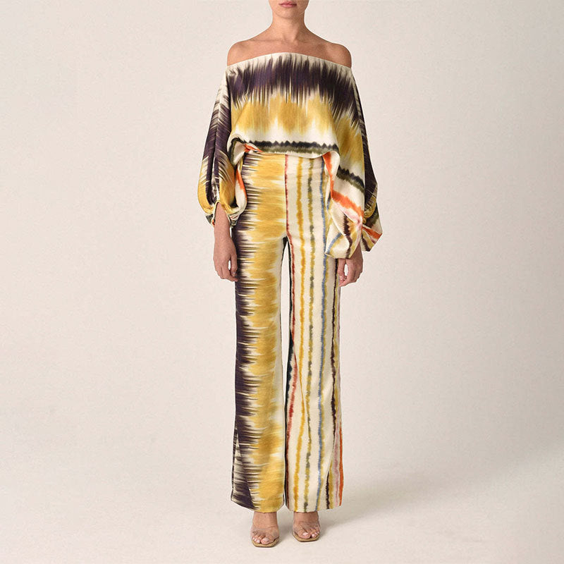 Women Printed Casual Loose Top and Wide Leg Pants Two-piece Set 14