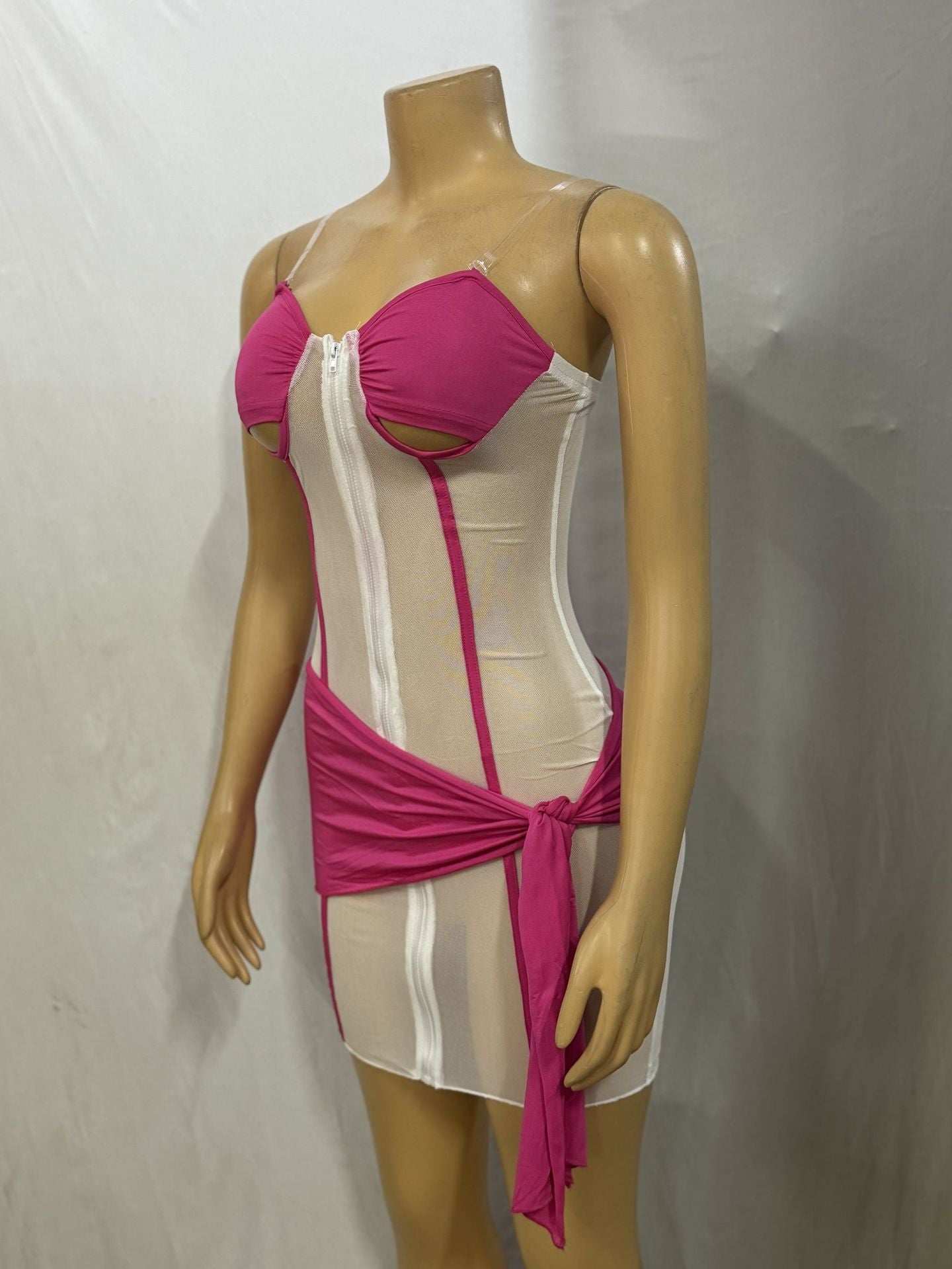 Women See-Through Zipper Hollow Lace-Up Sexy Backless Bodycon Dress 12