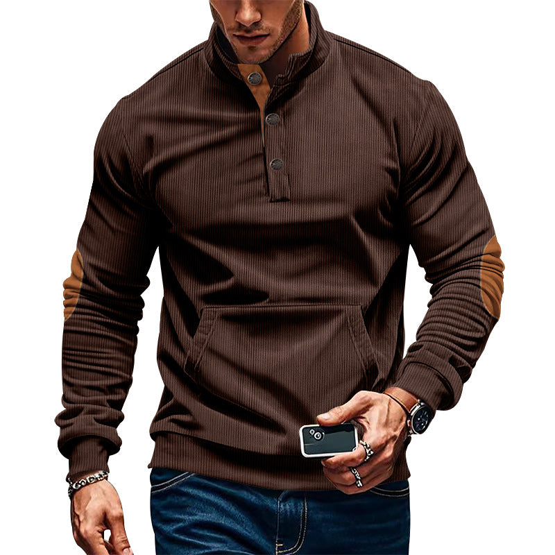 Men's corduroy Casual Stand Collar long-sleeved pocket Hoodies 10