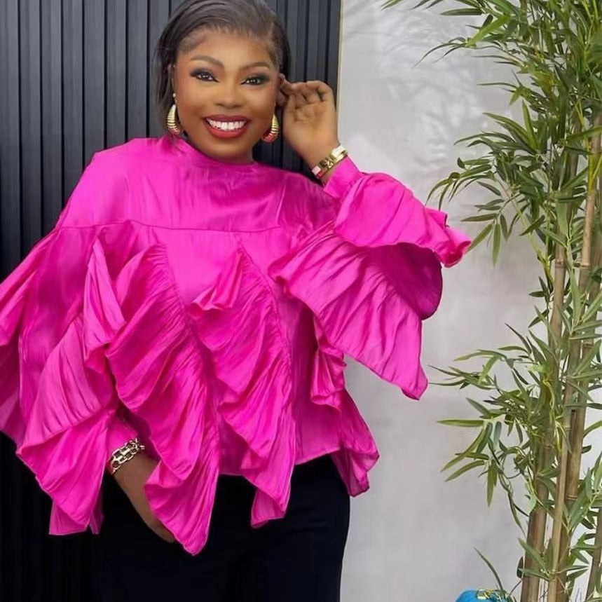 Irregular Ruffled Long-Sleeve Chiffon Blouse Autumn Loose Shirt 4